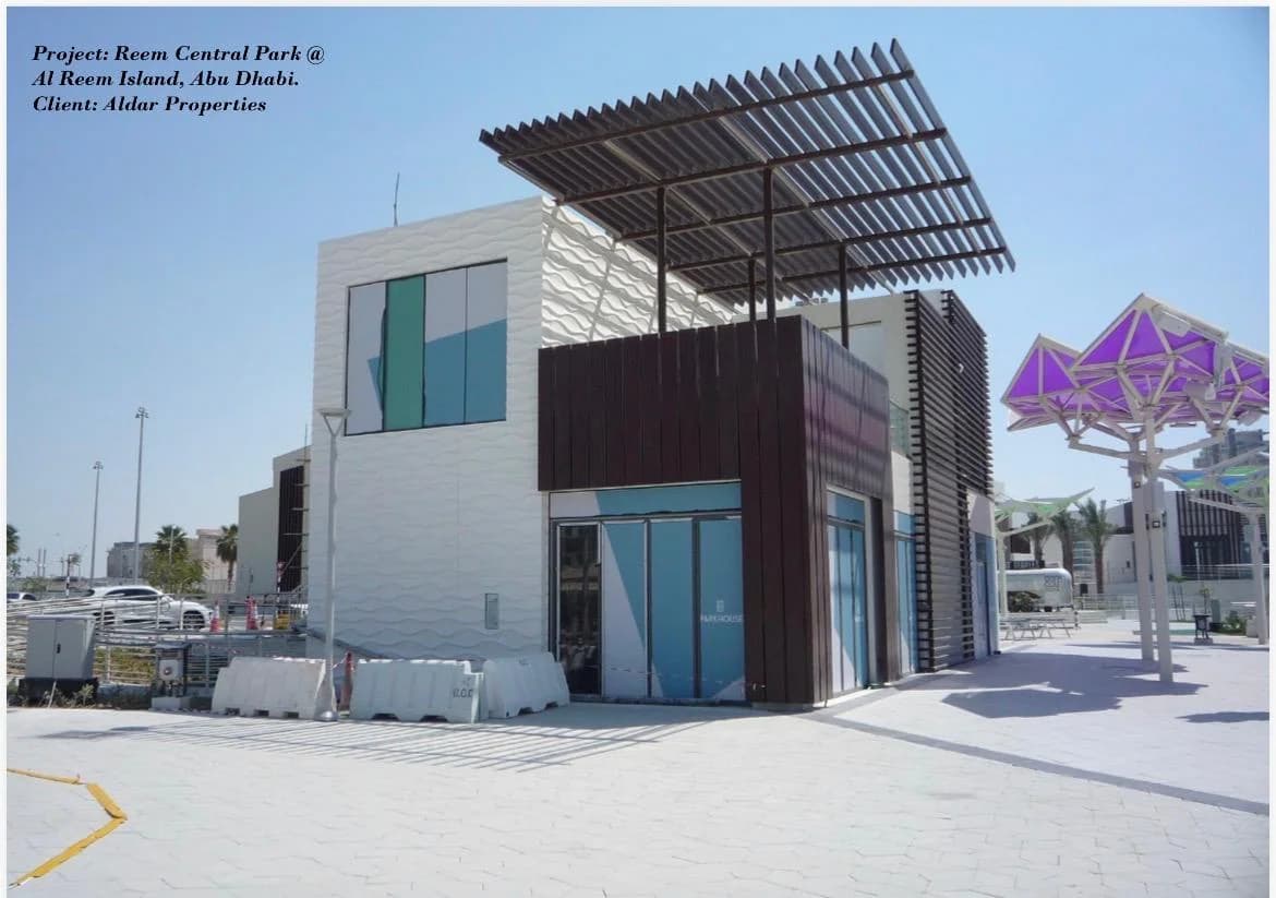 Wave-pattern GRC cladding at Reem Central Park, Al Reem Island, Abu Dhabi