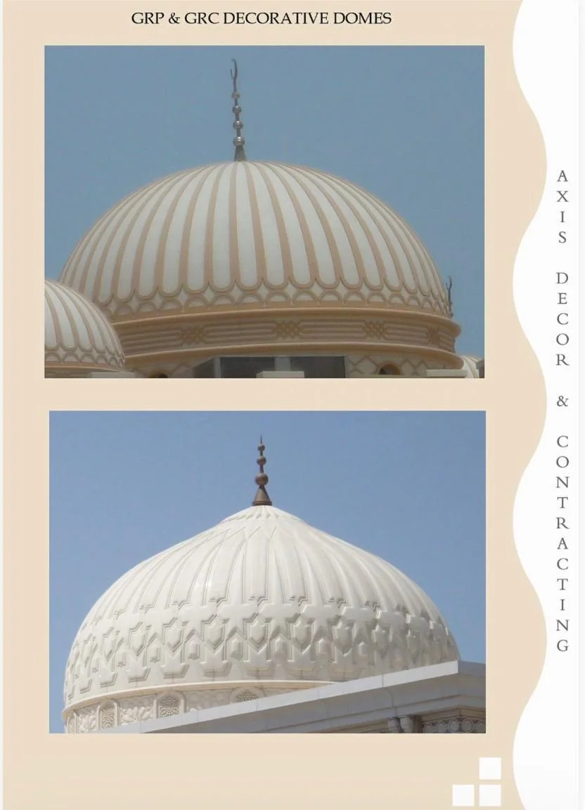 Brochure plate of ribbed and patterned GRP and GRC decorative domes